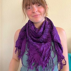 Purple handkerchief scarf with fringe
